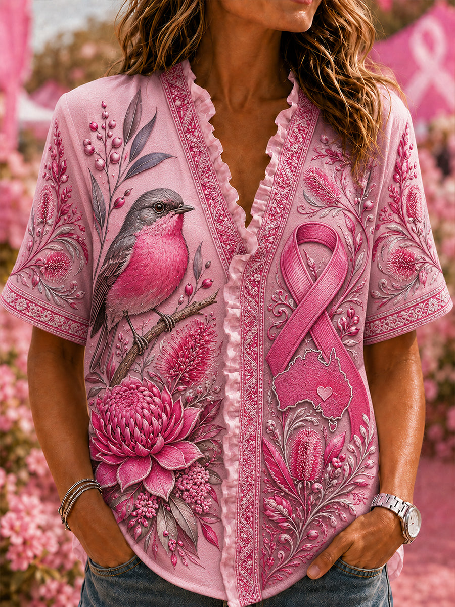Women's Breast Cancer Awareness In Australia Cotton-Linen Shirt