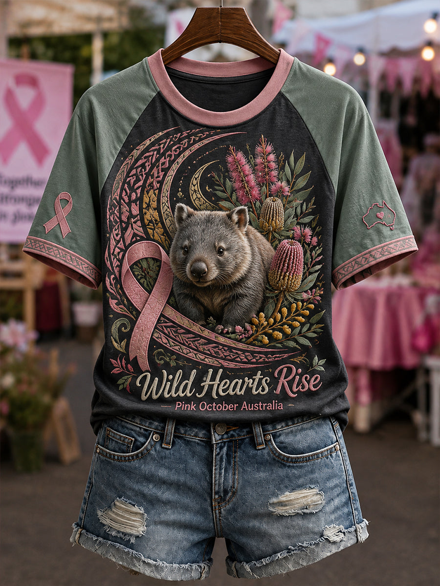 Women's Breast Cancer Awareness In Australia Round Neck Short Sleeve T-Shirt