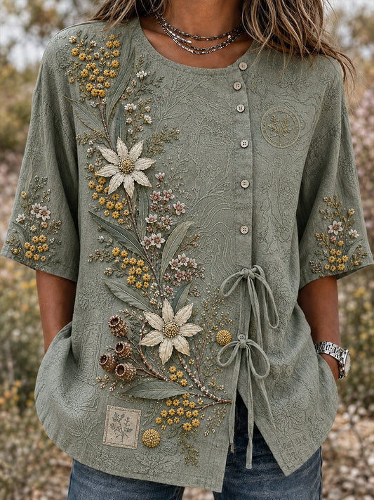Women’S Australian Plants Cotton-Linen Shirt