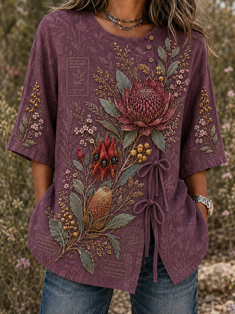 Women’S Australian Plants Cotton-Linen Shirt