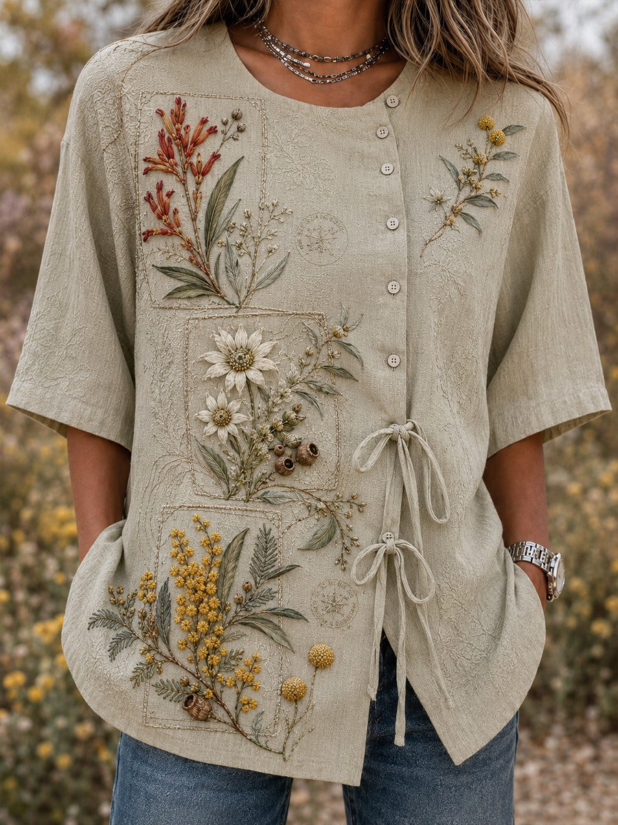 Women’S Australian Plants Cotton-Linen Shirt