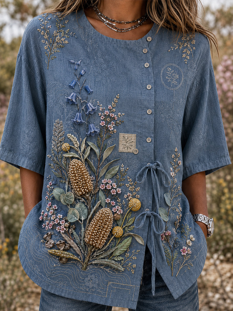 Women’S Australian Plants Cotton-Linen Shirt