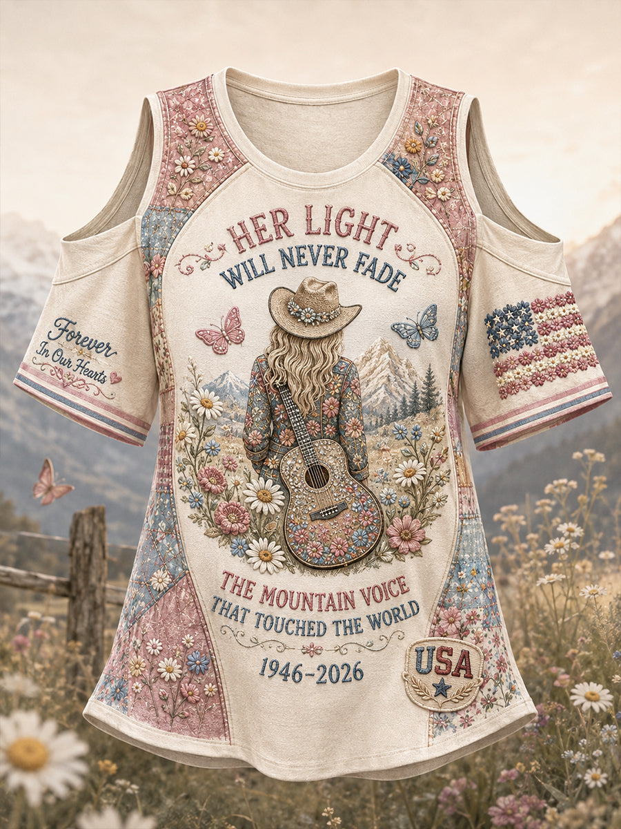 Women's Country Singer Tribute Graphic Off-Shoulder Short-Sleeve T-Shirt