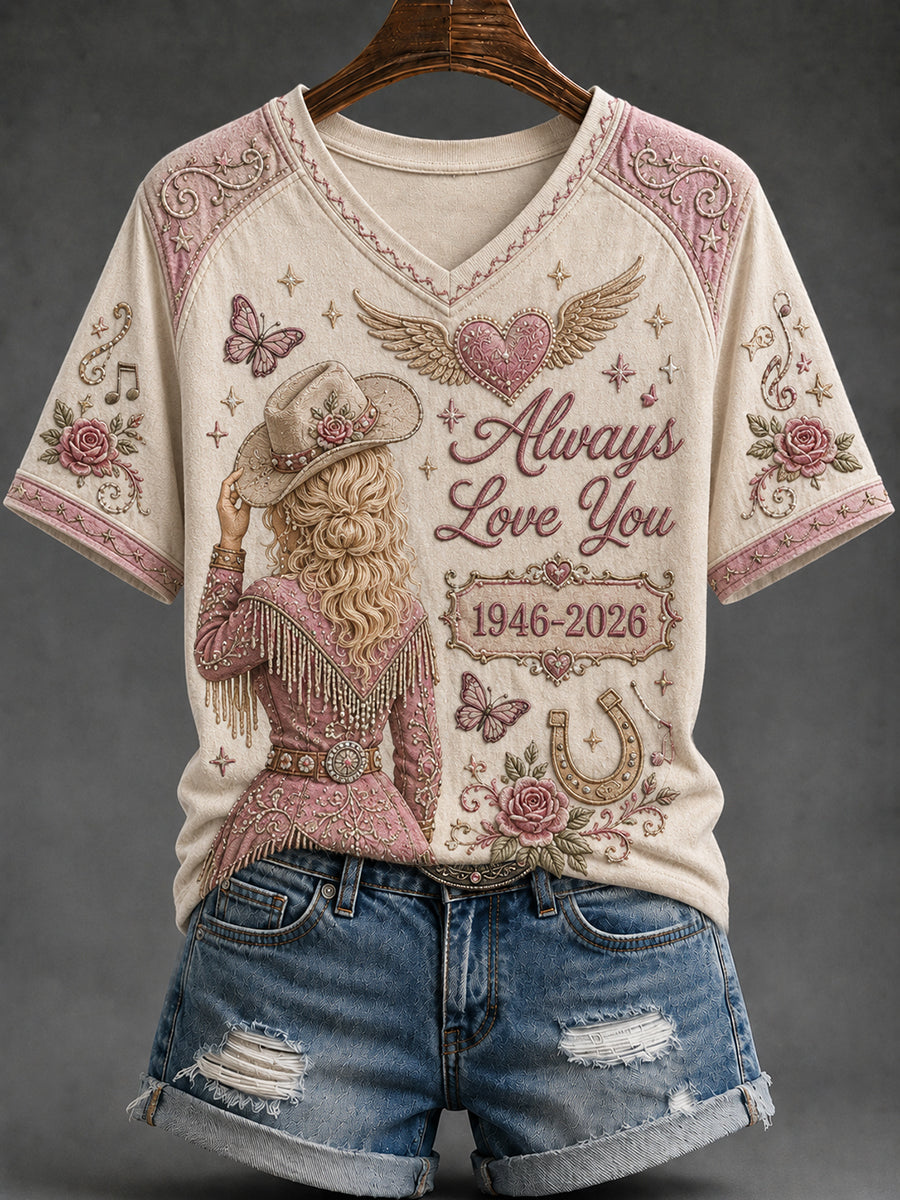 Women's Classic Country Music Inspired Vintage Print Memorial T-shirt
