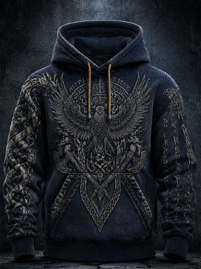 Men's Western Retro Print Casual Fur Collar Zip-up Hoodie