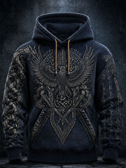 Men's Western Retro Print Casual Fur Collar Zip-up Hoodie