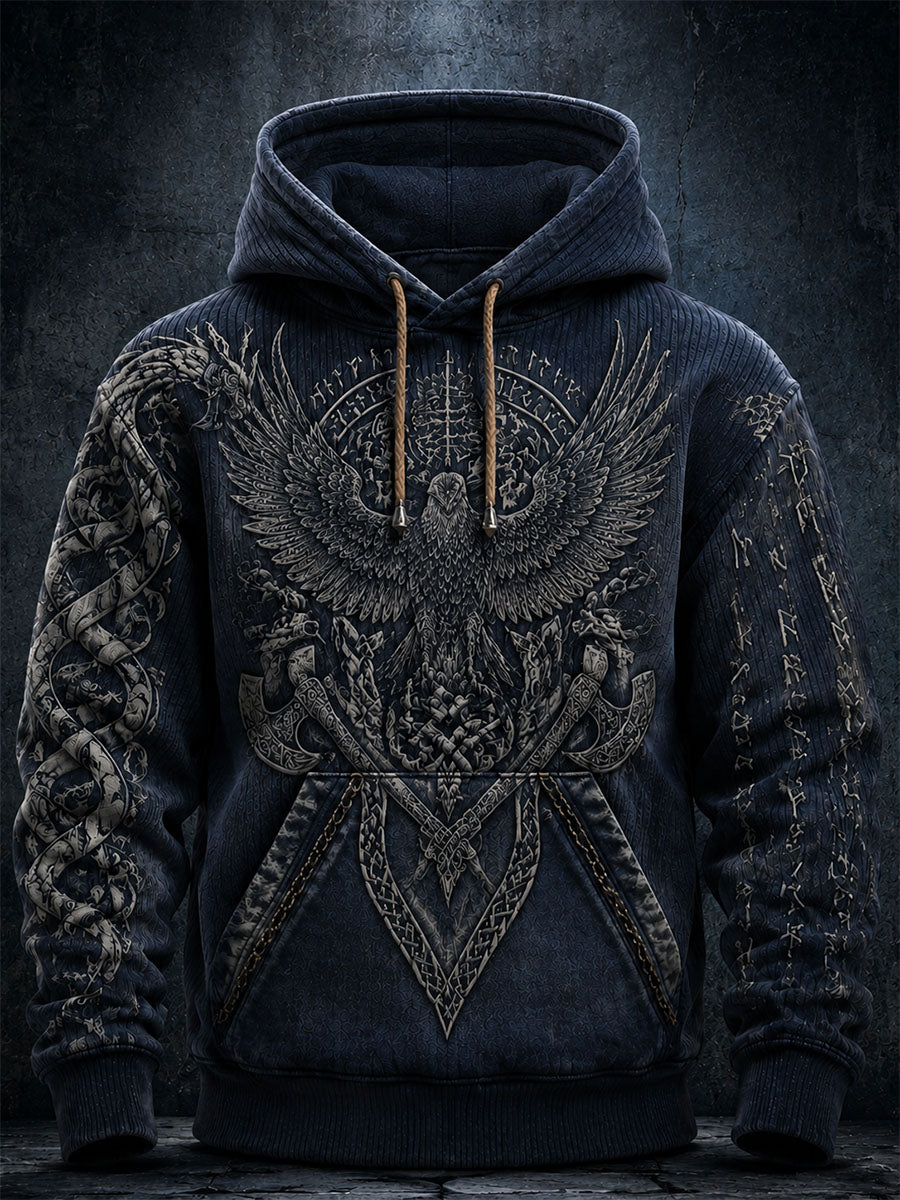 Men's Western Retro Print Casual Fur Collar Zip-up Hoodie