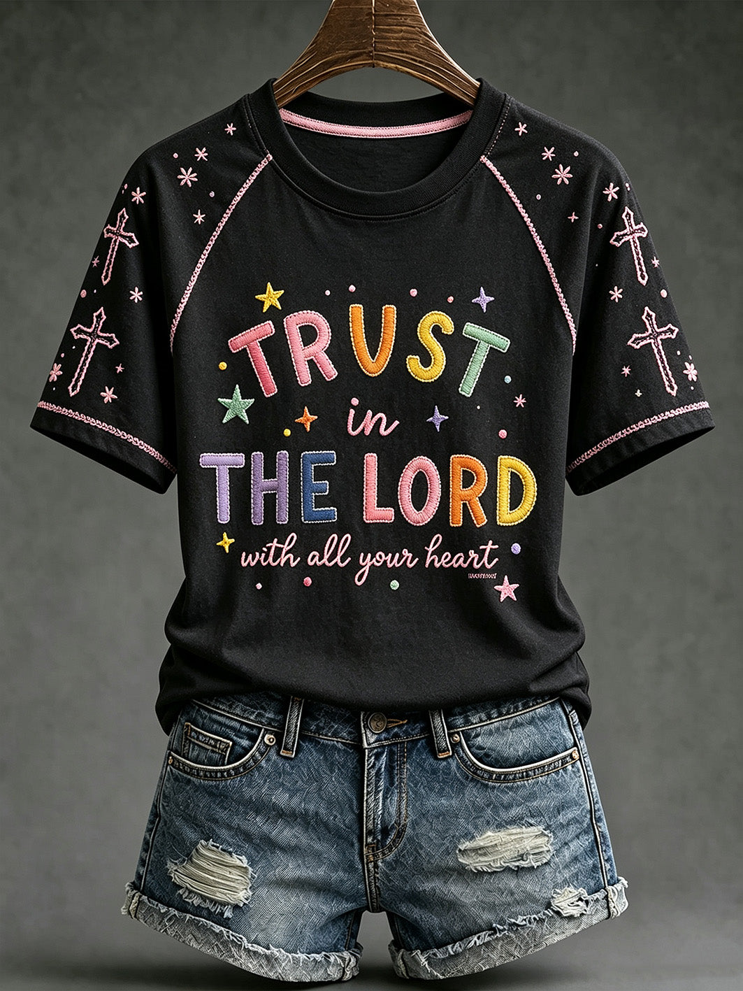 Women's faith-themed fun slogan pattern printed casual short-sleeve T-shirt