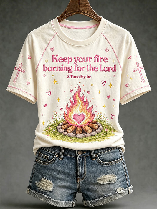 Women's faith-themed fun slogan pattern printed casual short-sleeve T-shirt