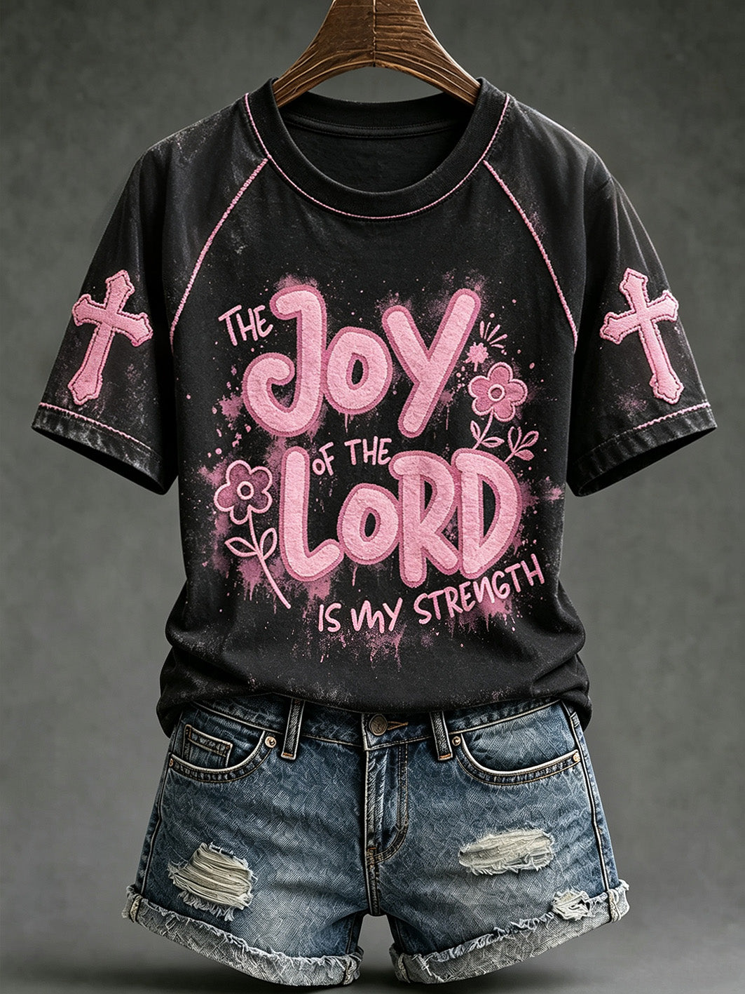 Women's faith-themed fun slogan pattern printed casual short-sleeve T-shirt
