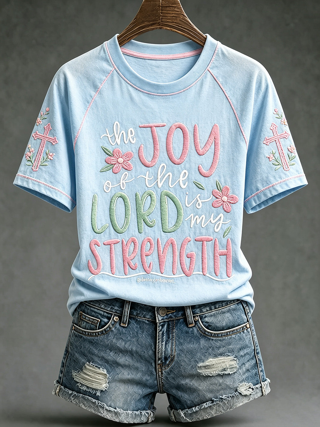 Women's faith-themed fun slogan pattern printed casual short-sleeve T-shirt
