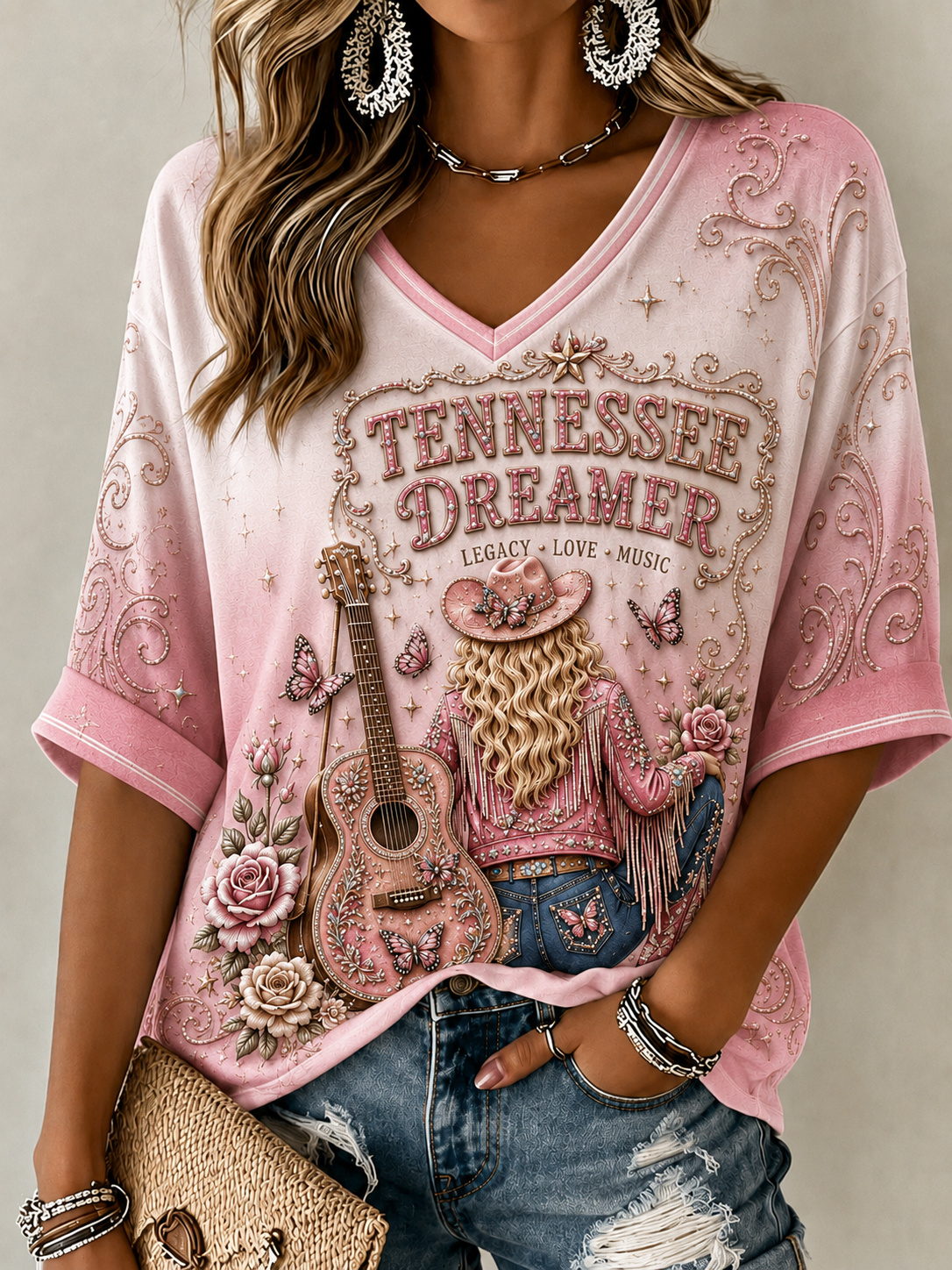 Women's Remembering Dolly Parton Linen Short-Sleeved T-Shirt
