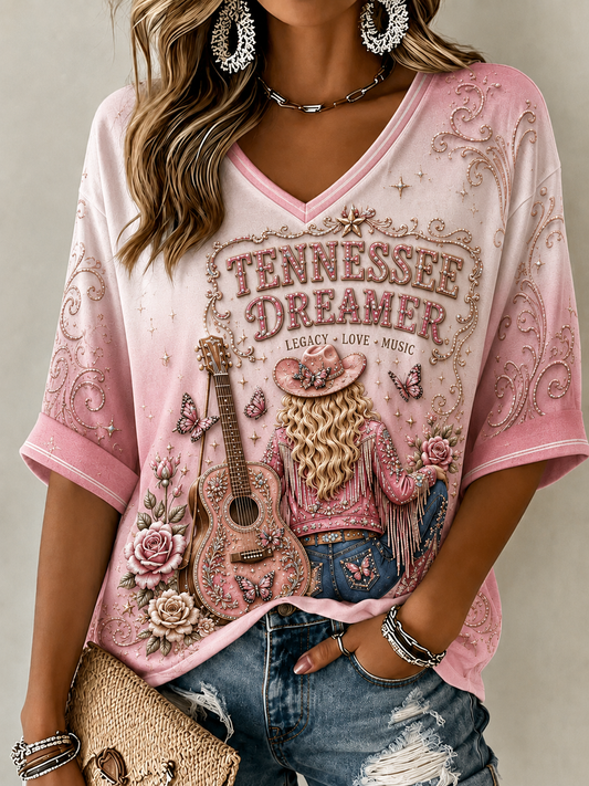 Women's Remembering Dolly Parton Linen Short-Sleeved T-Shirt