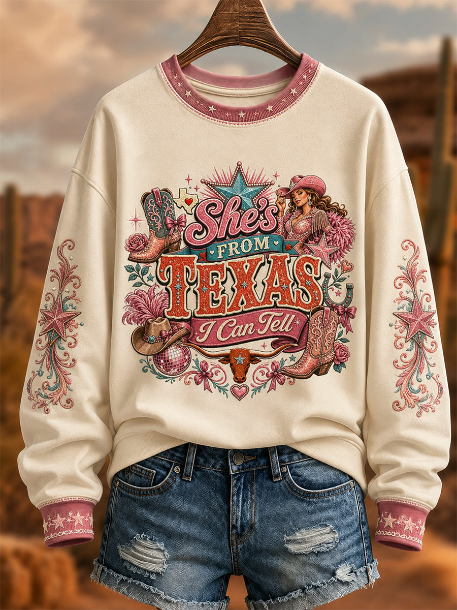 Women's She's From Texas I Can Tell Print Casual Sweatshirt