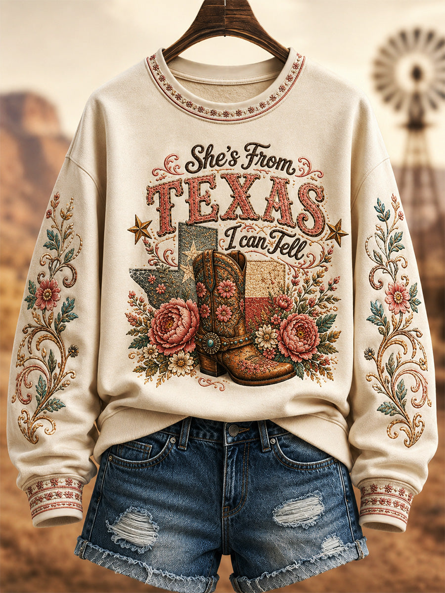 Women's She's From Texas I Can Tell Print Casual Sweatshirt