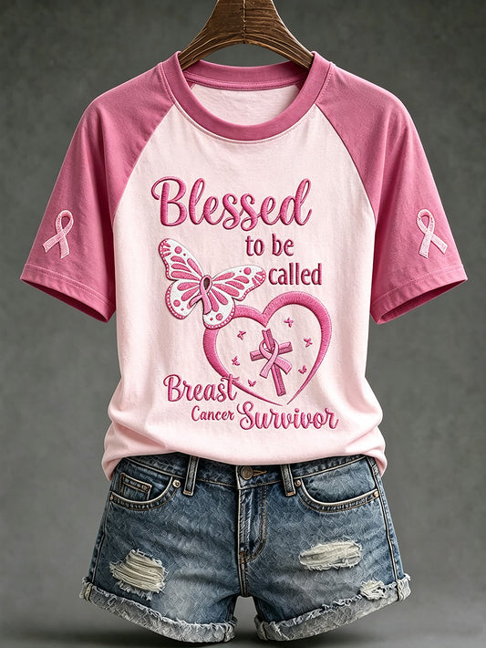Women's breast cancer theme casual short-sleeved T-shirt