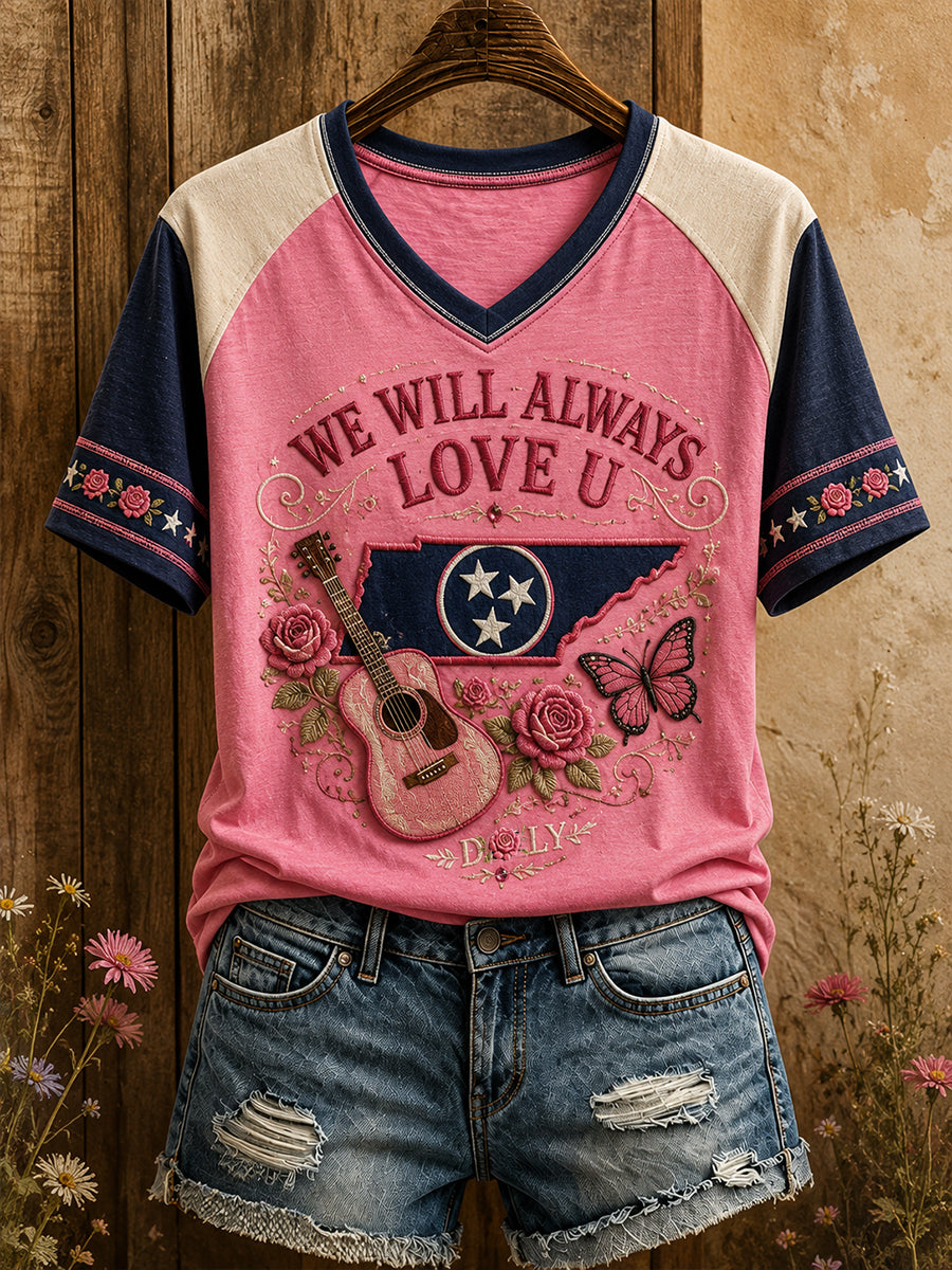 Women's Country Music Lover We Will Always Love U Printed T-Shirt