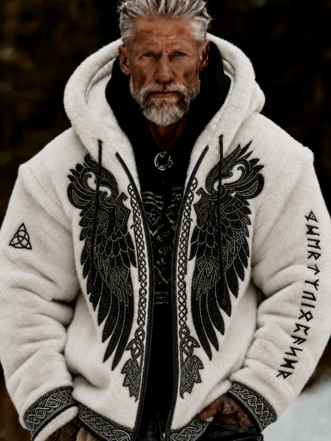 Men's Viking Celtic Art Plush Cozy Warm Zipped Hooded Jacket