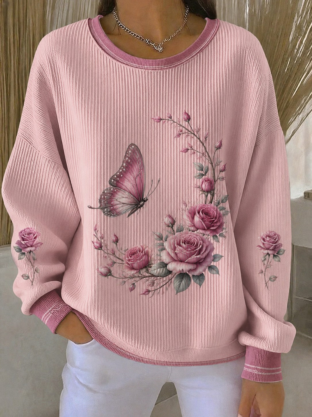Women's Breast Cancer Flowers Printed Sweatshirt