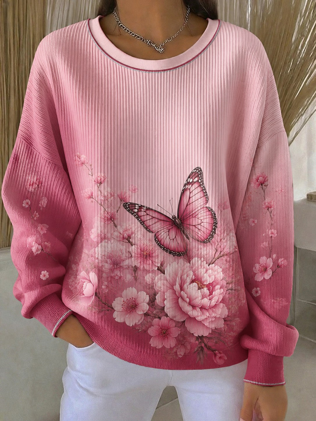 Women's Breast Cancer Flowers Printed Sweatshirt