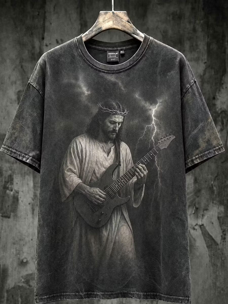 Men's Retro God's Music Art Printed Casual T-shirt