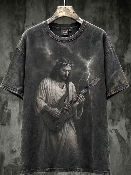 Men's Retro God's Music Art Printed Casual T-shirt