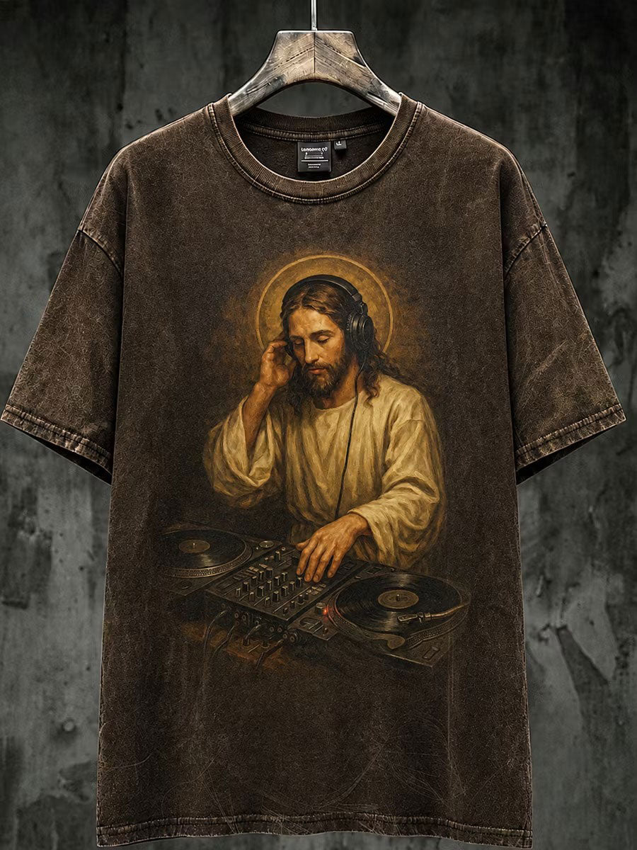 Men's Retro God's Music Art Printed Casual T-shirt