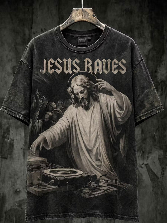 Men's Retro God's Music Art Printed Casual T-shirt