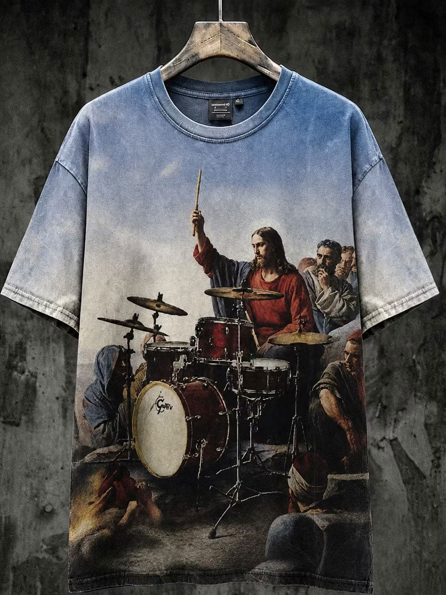 Men's Retro God's Music Art Printed Casual T-shirt