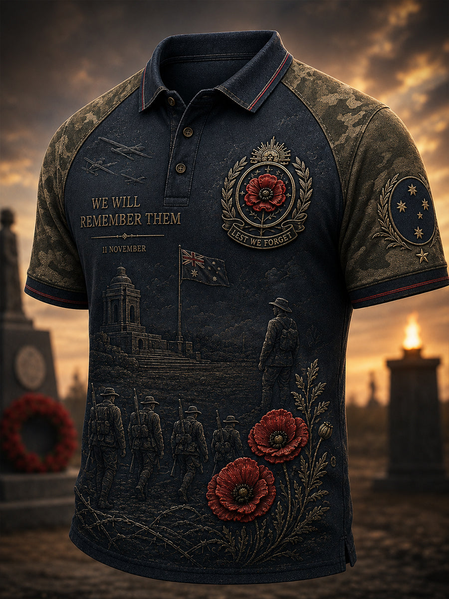 Men's Australia Remembrance Day  Art Print Polo Shirt