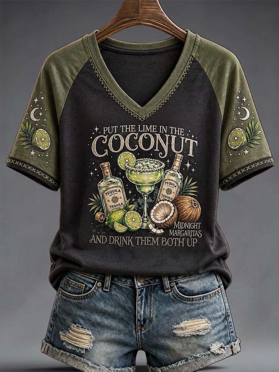 Women's Put The Lime In The Coconut Print V-Neck Tee