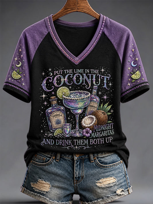 Women's Put The Lime In The Coconut Print V-Neck Tee