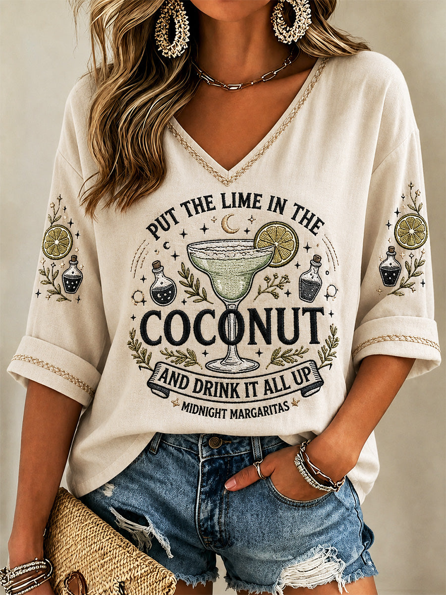 Women's Put The Lime In The Coconut Print V-Neck Tee