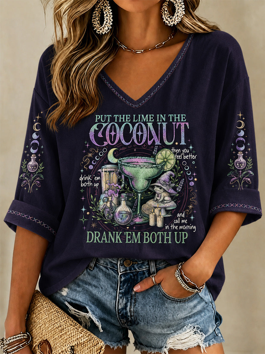Women's Put The Lime In The Coconut Print V-Neck Tee
