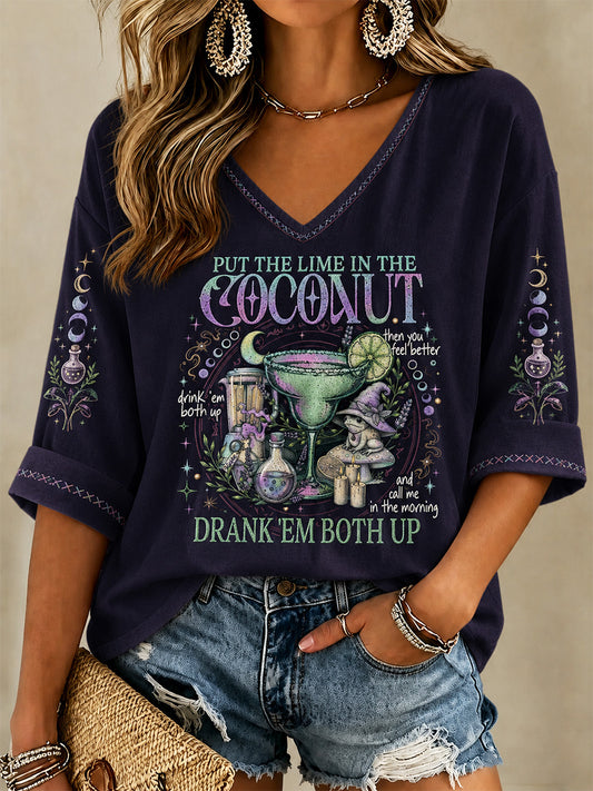 Women's Put The Lime In The Coconut Print V-Neck Tee