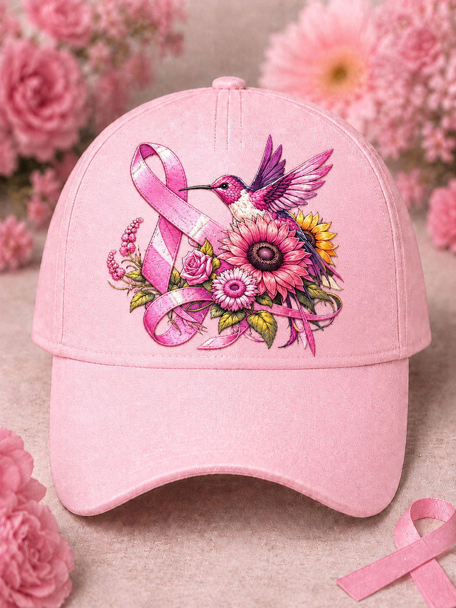 Unisex Breast Cancer Awareness Floral and Bird Desig Print Hat