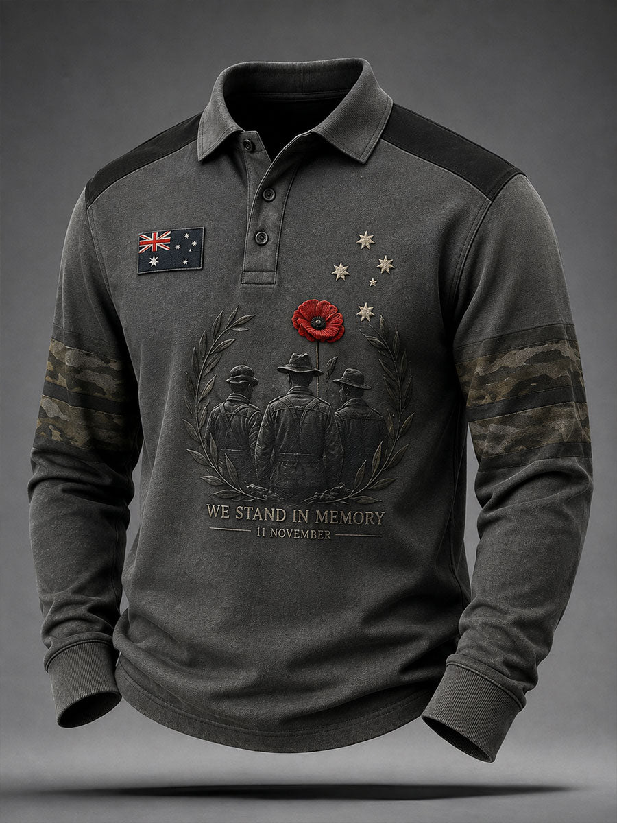 Men's Australian Veteran Printed long sleeve polo