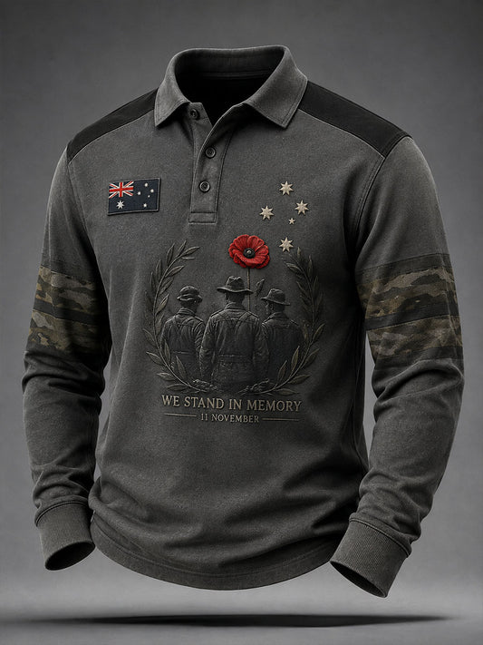 Men's Australian Veteran Printed long sleeve polo