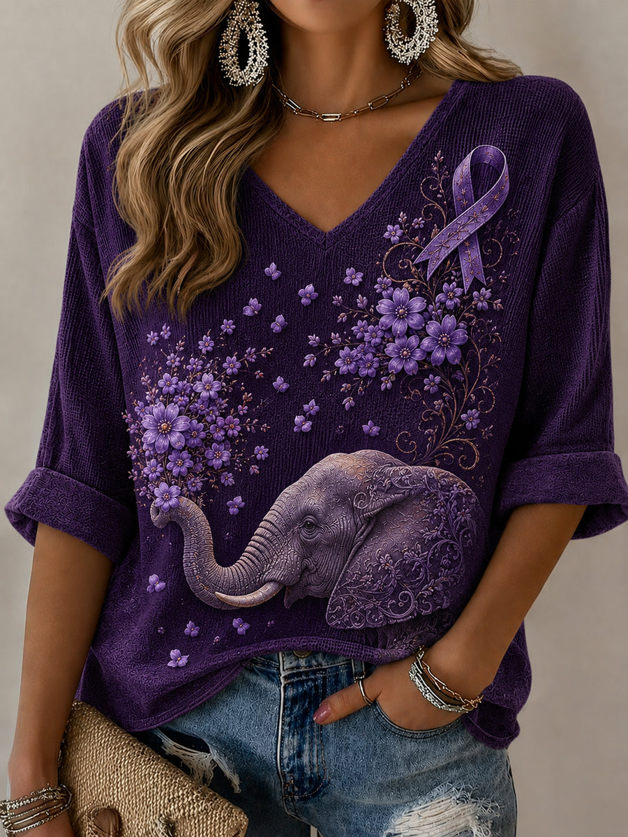 Women's Purple Art Print Casual T-shirt