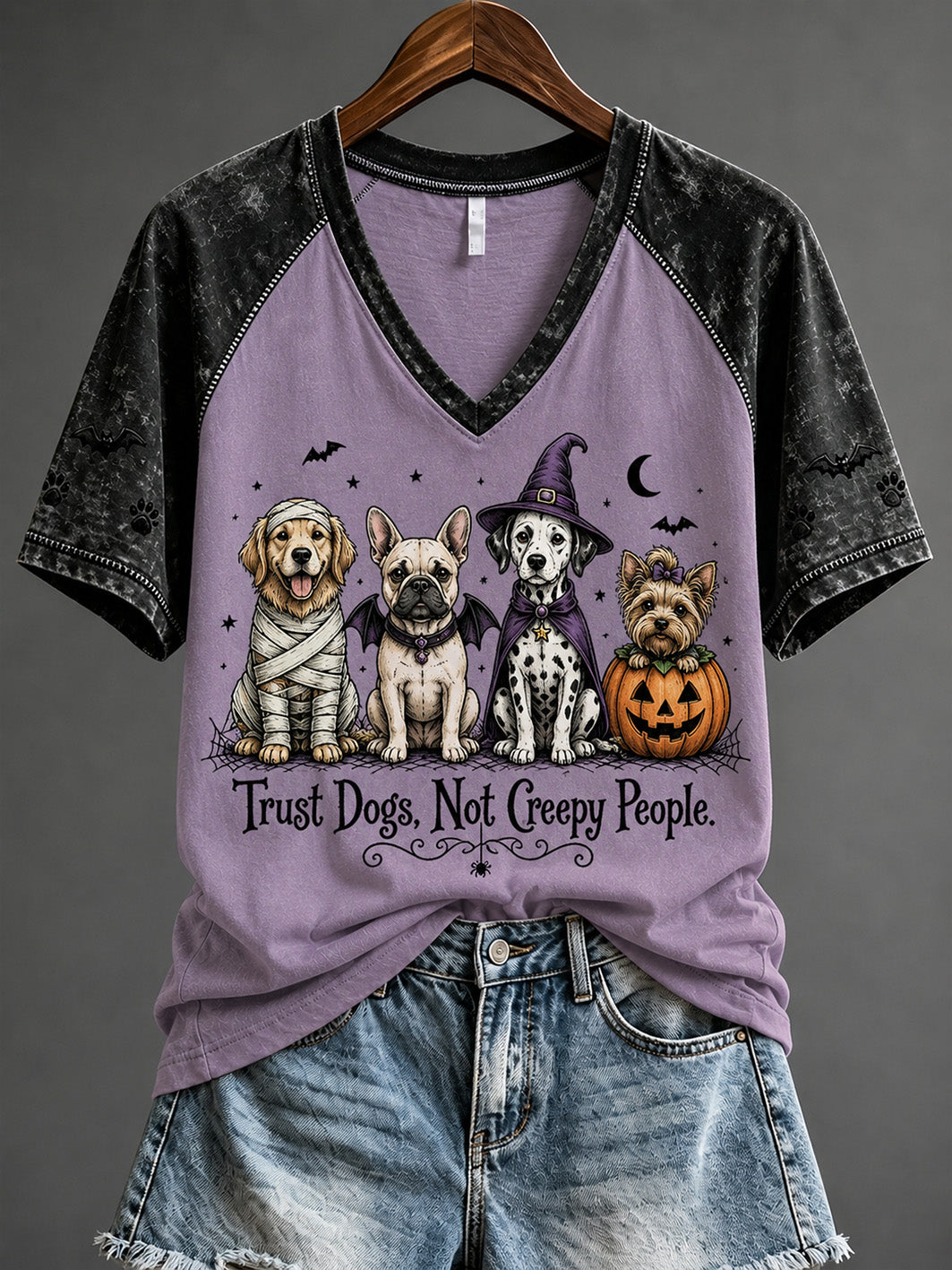 Women's Halloween Cute Dog Pattern Print Casual Short Sleeve T-shirt