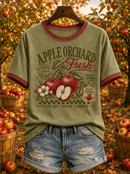 Women's Apple Orchard Print Casual T-Shirt