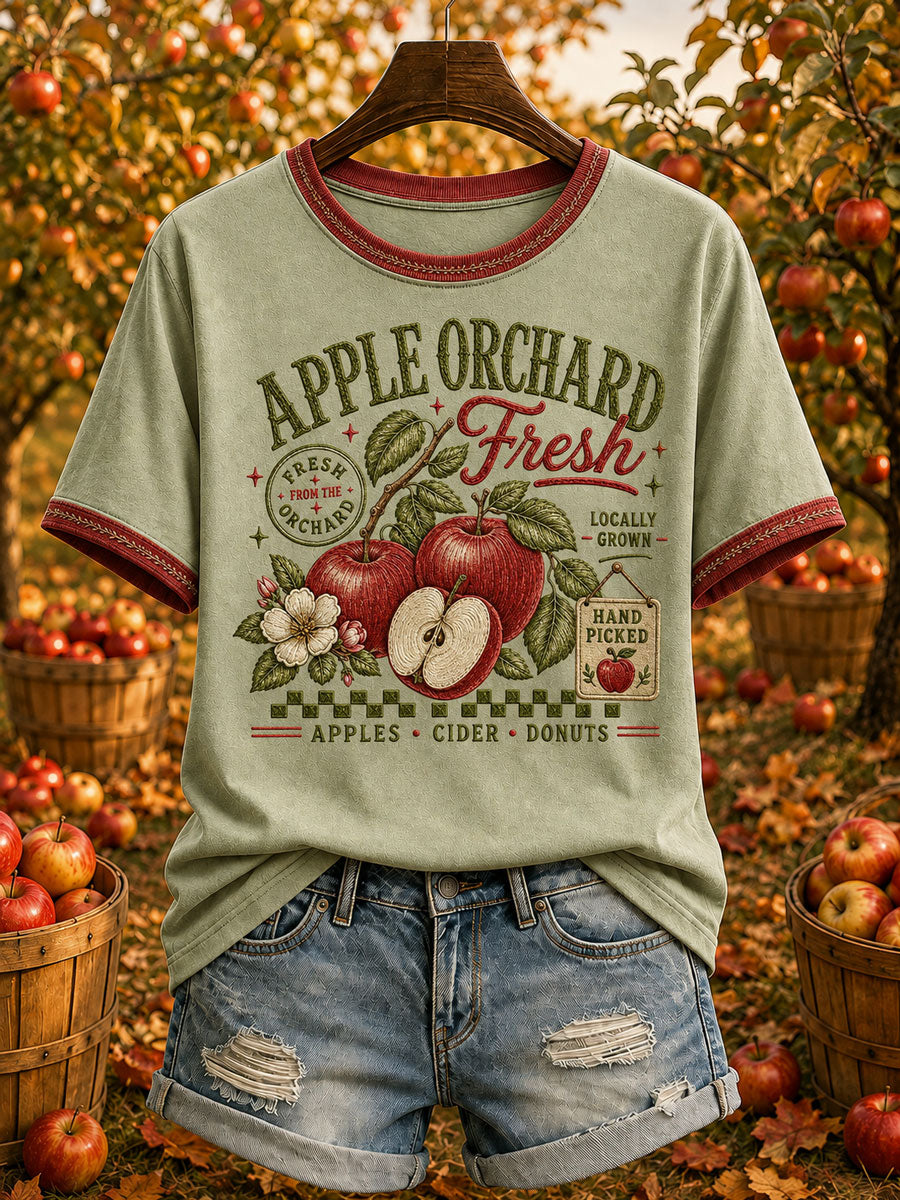 Women's Apple Orchard Print Casual T-Shirt