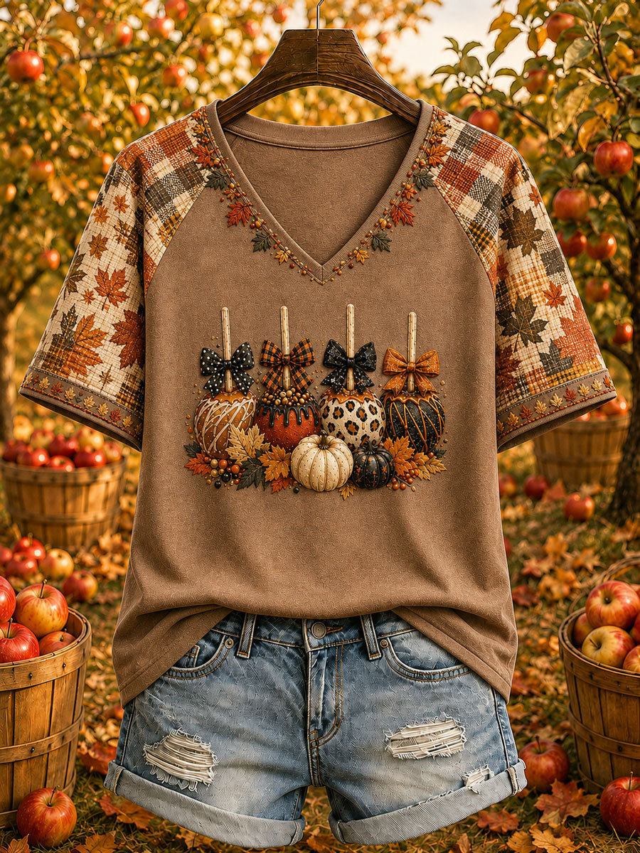 Women’s Fall Caramel Apples Print Casual T-Shirt