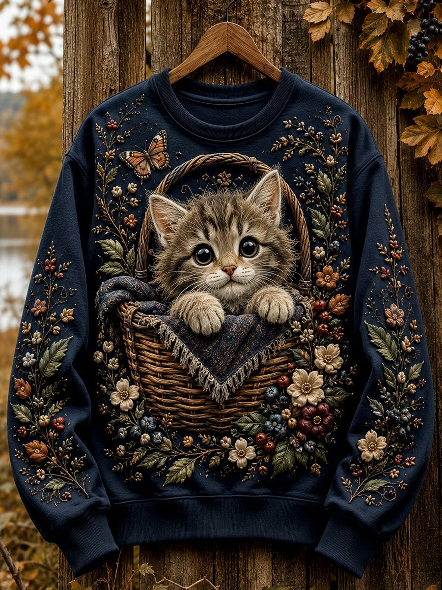 Women's Autumn Cute Cat Art Regular Sweatshirt