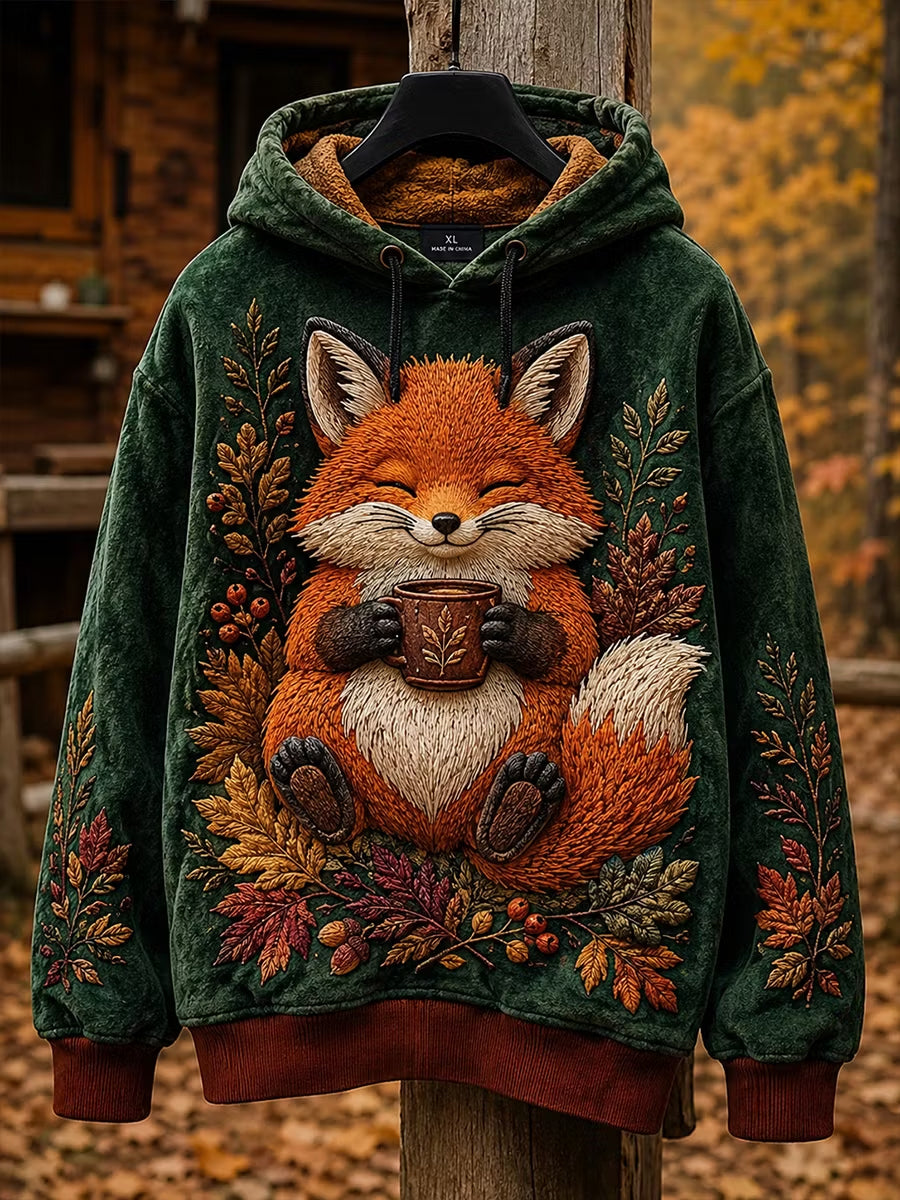 Women's Autumn Cute Fox Drawstring Hoodie