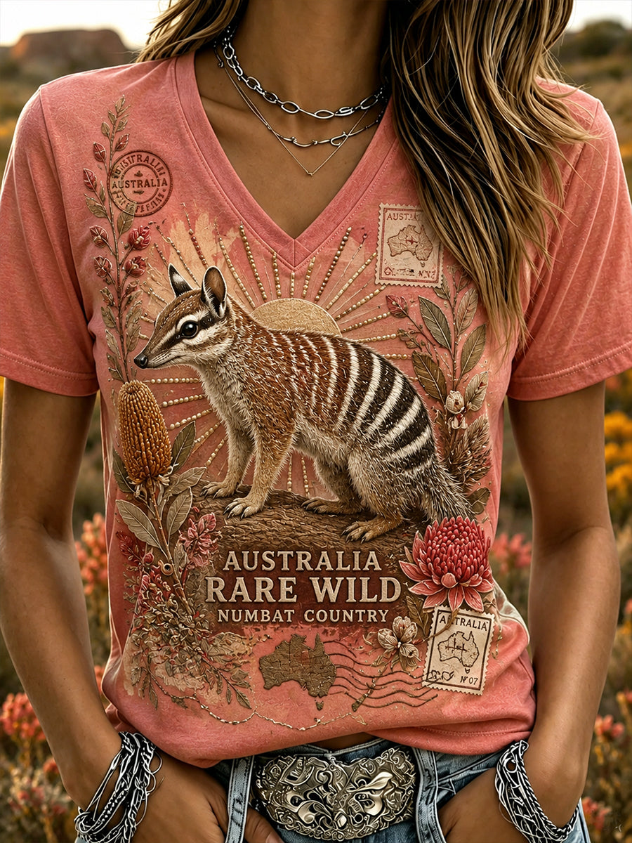 Women's Australian Animals V-Neck Short Sleeve T-Shirt