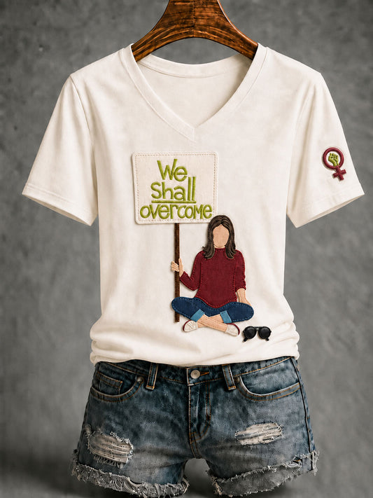 Women's Feminist Quote Print V-Neck Short Sleeve T-shirt
