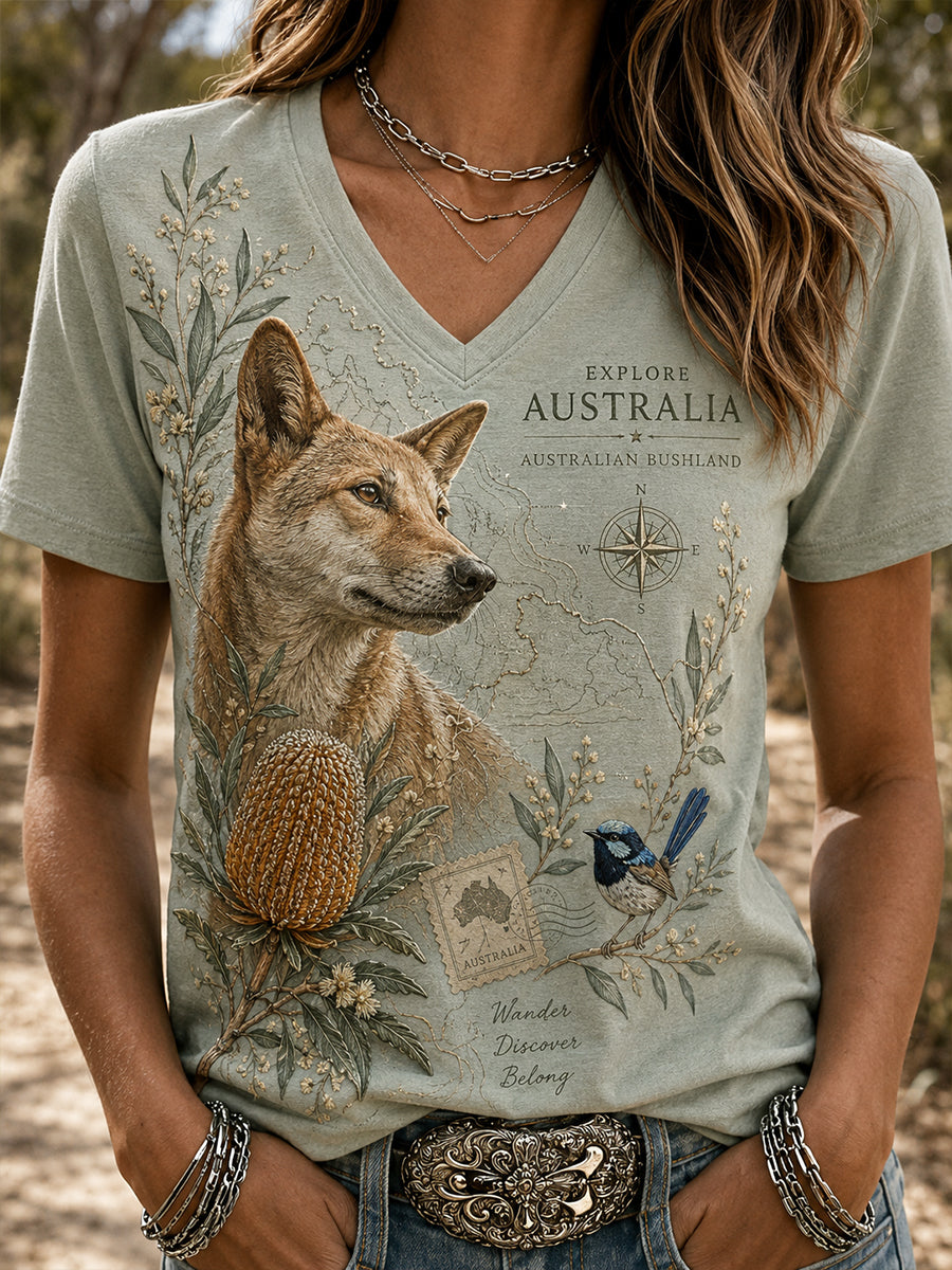 Women's Australian Animals V-Neck Short Sleeve T-Shirt