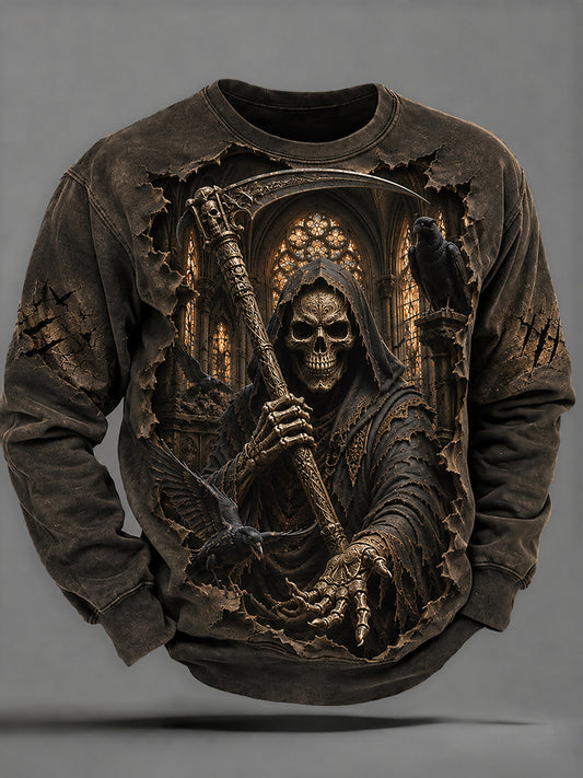 Men's Halloween Art Print Causal Crew Neck Sweatshirt