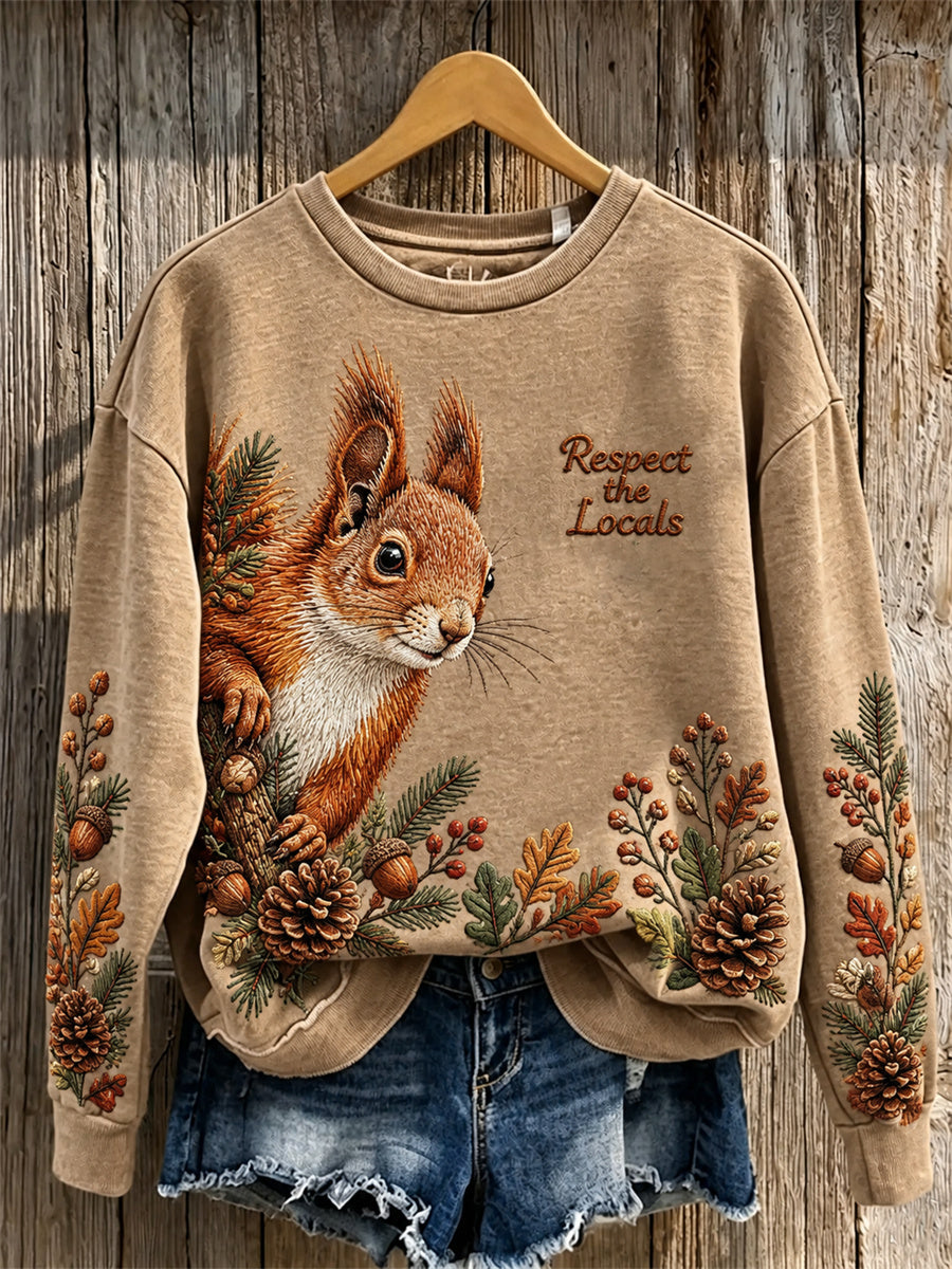 Women's Respect The Locals Forest Squirrel & Plants Print Sweatshirt